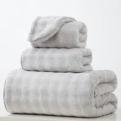 Mercan polar 3 parçalı banyo havlusu seti, süper büyük boy - 8