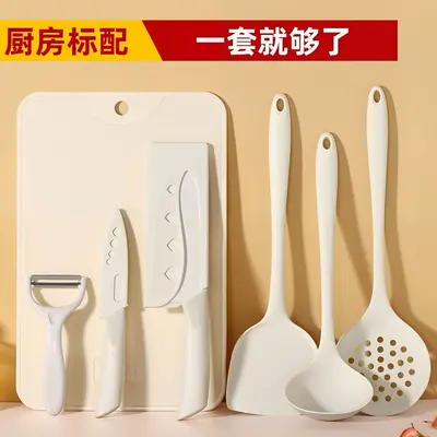 Kitchen knife and cutting board with silicone spatula and spoon - 2