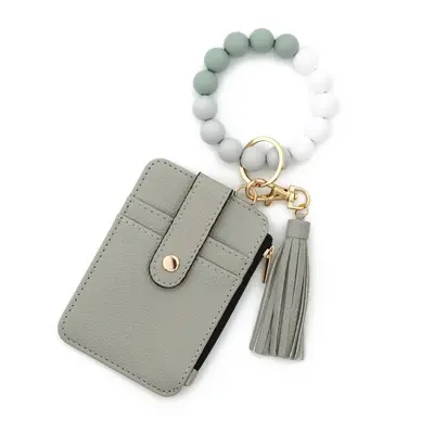 Folded Document and Card Holder Wallet, Solid Color Leather, Silicone Bracelet - 12