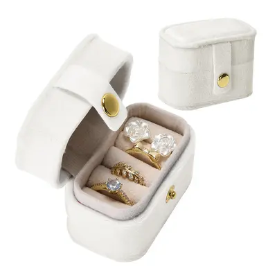 In-stock mini ring storage box, portable travel case, multi-compartment, flip-top lid, snap closure ring jewelry box - 7