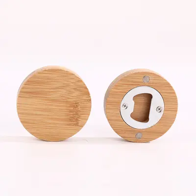 Runder Bambus-Flaschenöffner mit Magnet aus Edelstahl