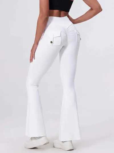 Women's Yoga Pants with Cargo Pockets, Peach Hip-Lift, Flared - 3