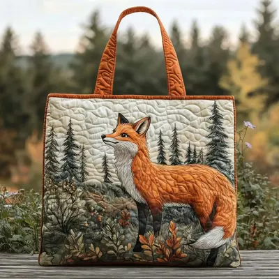 Handmade Tote Bag with Fox, Turtle and Book Pattern, Travel Bag - 10