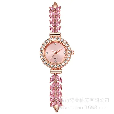 2026 new fashion diamond-studded leaf-shaped round women's watch with simple dial and freely adjustable strap, specially for cross-border gifts. - 7