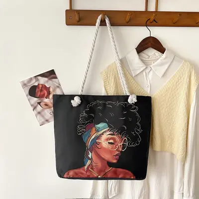 Printed Canvas Tote Bag for Women, Large Capacity Shoulder Shopping Bag - 8