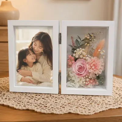 Foldable Hollow Flower Box Frame, Photo and Dried Flowers, Desk Stand