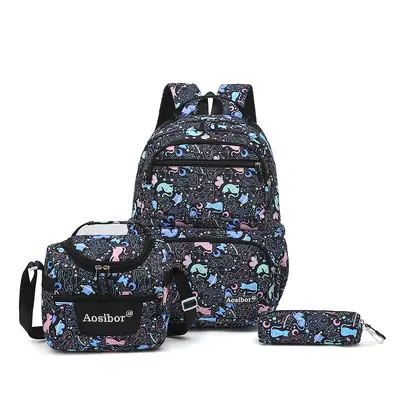 New Cross-border Color 3-in-1 Dual Shoulder Backpack Versatile Student School Bag Large Capacity Insulated Lunch Bag Pencil Case - 6