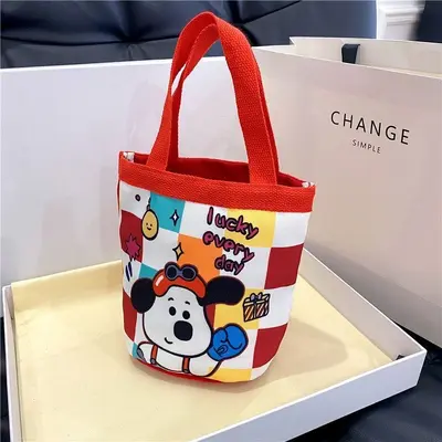 Graffiti Print Canvas Cylindrical Bucket Bag, Korean-Style Lunch Bag - 2