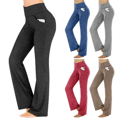 Yüksek Belli Yoga Pantolonu Kadın, Mikro Paça Geniş Bacak