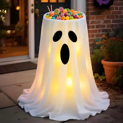 Halloween LED Ghost Candy Bowl Holder with 8 Modes and Remote - 9