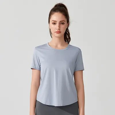 Yoga üst, kadın, kısa kollu, nefes alan, çıkık sırt - 9