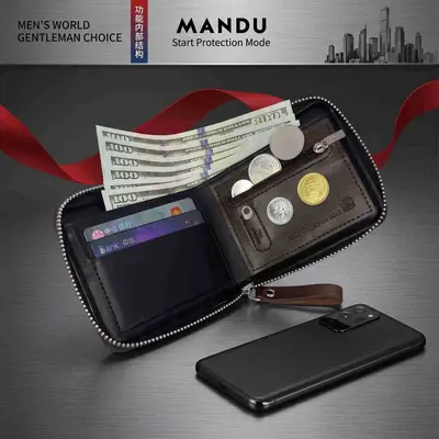 MANADU Erkek Cüzdan Kısa Fermuarlı RFID Korumalı - 5