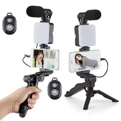 AY49 Fotoğrafçılık Video Çekimi İnternet Ünlüsü Canlı Yayın El Tipi Masaüstü Tripod Aydınlatma Işığı Telefon Tutuşu Mikrofon