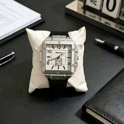 Square quartz men's watch, digital dial, silicone strap