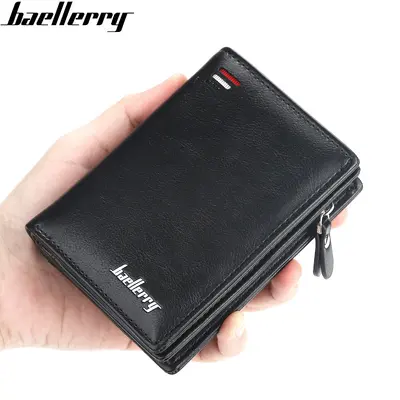 Short Leather Wallet for Men with Zipper and PU Coin Pocket, Mini Size - 3