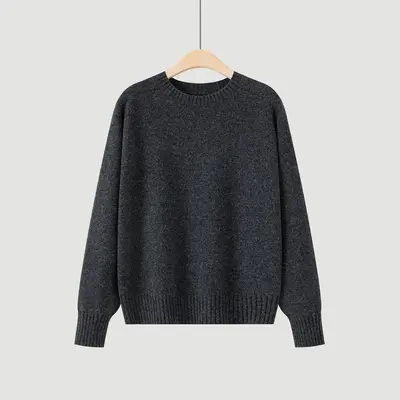%100 Merino Yünü Dikişsiz Örme Kazak, Düz Renk, Bol Kesim - 10