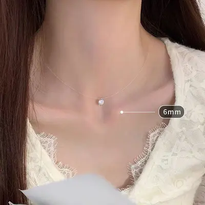 S999 sterling silver necklace women zircon collarbone chain
