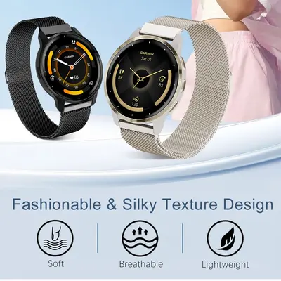 Garmin Venu ve Forerunner 570/265/255 uyumlu Milanese metal kordon