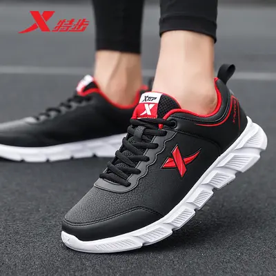 Xtep Herren-Laufschuhe Leder wasserdicht ganz schwarz