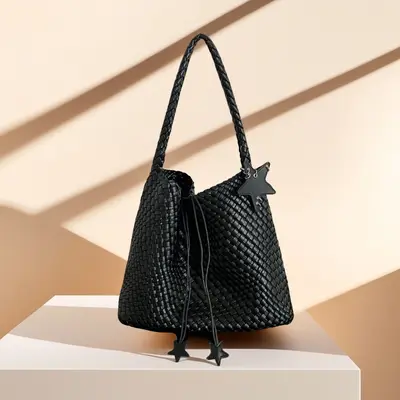 Champagne Hand-Woven Women's Tote Bag, Large Capacity - 6