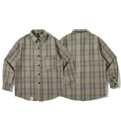 Herren-Karohemd im japanischen Retro-Stil, locker geschnitten, geraut