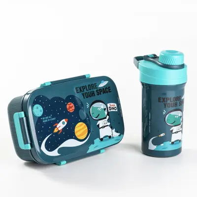 Cute 3-Compartment Sealed Lunch Box and Water Bottle Set, Picnic - 4