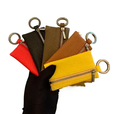 Genuine Leather Zipper Key Case with Coin Pocket and Card Holder - 5
