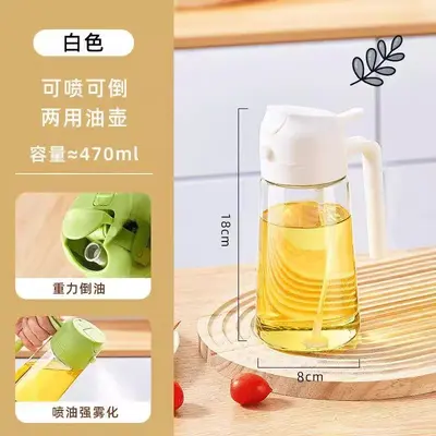 Ölbehälter-Sprühflasche und Ausgießer Dual-Zweck-Ölspraybecher Küchen-Ölsprühflasche Zerstäuber Glas-Haushalts-Drucksprühbecher Ölsprühbehälter integrierte Ölflashe - 11
