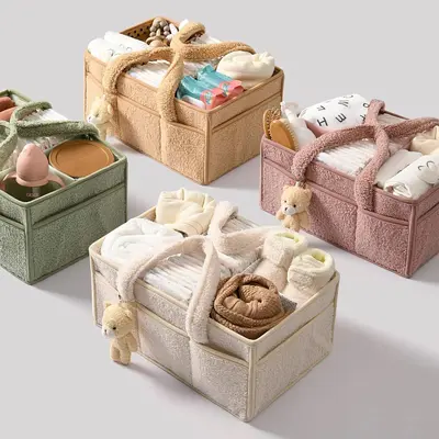 Teddy Fleece Bebek Bezi Saklama Çantası Bezi Saklama Torbasında Büyük Kapasiteli Seyahat Anne Çantası Ev Saklama Çantası