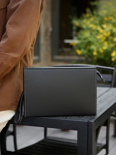 Men's Soft Leather Clutch Bag, Envelope Style Business Handbag - 4