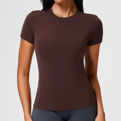 Caijue Kadınlar İçin Normal Omuz Spor Kısa Kollu Tişört, Yüksek Esnek Slim Fit Fitness Üstü, Hafif Dokulu Yoga Üstü. - 9