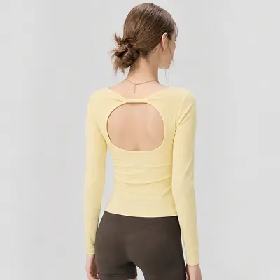 Women's sports long sleeve top with chest pad, pilates fit - 7