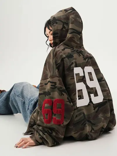 American High-Street Camouflage Hoodie Sweatshirt Unisex Paar Frühling Retro Trend Brand Oversized Casual Kapuzenjacke
