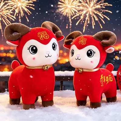 2027 Year of the Sheep Lucky Mascot Plush Lamb Doll Zodiac Sheep Plush Toy Annual Meeting Gift with Custom LOGO Printing Available
