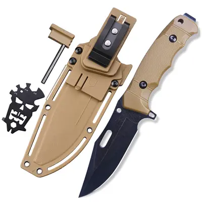 Outdoor Tactical Straight Knife, High Hardness, Multifunctional with Magnesium Rod
