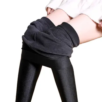 光泽裤秋冬加绒中厚弹力高腰新款打底裤女紧身外穿显瘦大码保暖裤