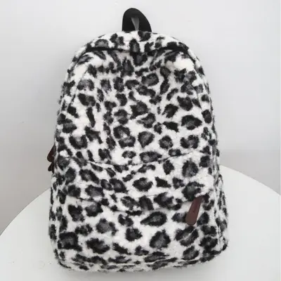 Retro Plush Leopard Print Backpack, Large Capacity School Bag - 6