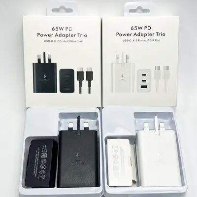 Samsung 65W Şarj Adaptörü Seti, Üç Portlu PD, AB, ABD ve İngiltere Fişli