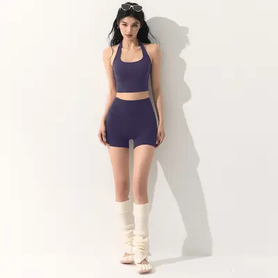 Halter Neck Backless Sports Bra and Yoga Top Set for Women - 11