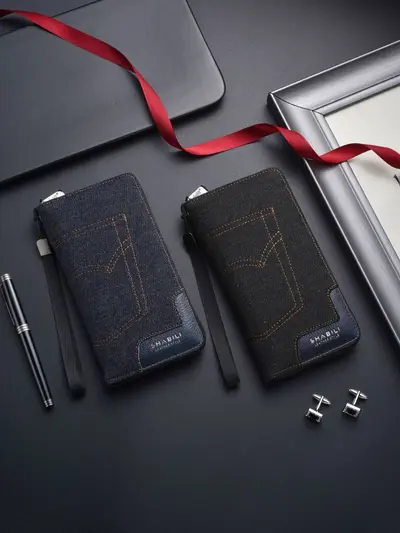 Men's Long Canvas Wallet with Multiple Card Slots - 6