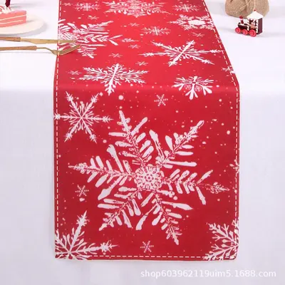 Christmas Table Runner with Winter Snowman and Santa Claus Print - 13