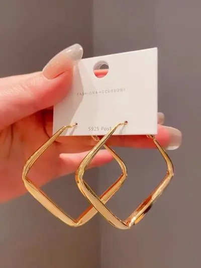 Gümüş iğne geometrik küpe, metal, basit, günlük - 7