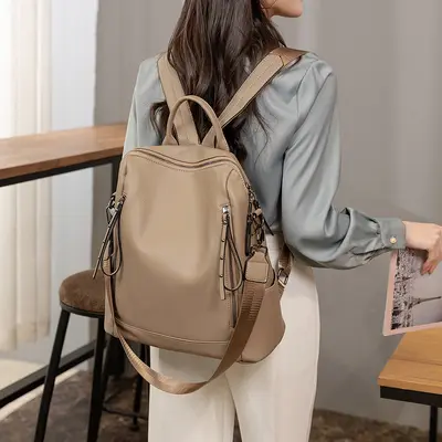 Women's Korean Style Soft Leather Backpack Casual Travel Schoolbag - 4