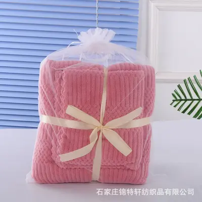 Mercan kadife banyo havlusu seti yumuşak emici - 8