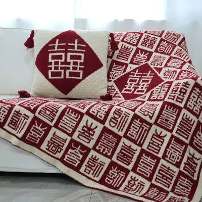 B55 Forbidden City Gift Blanket, Half-Velvet Knitted Blanket with Tassels - 2