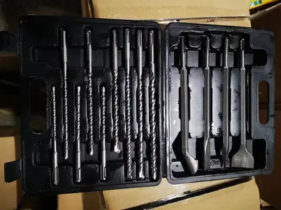 Electric Hammer Drill Bit and Chisel Set, 17 Pieces, Plastic Box - 11
