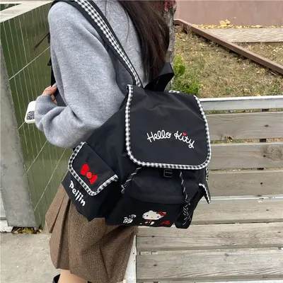 Cat-Print Drawstring Backpack, Large Capacity, Kitty Design - 4