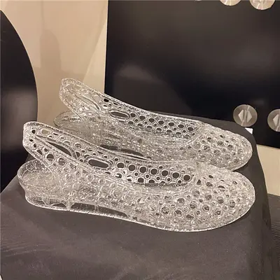 Women's Hollow Plastic Sandals, Breathable, Closed Toe, Flat Sole - 8