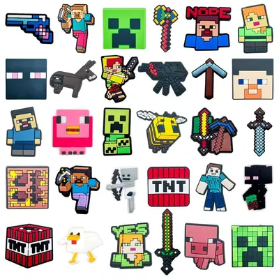 Minecraft Serisi Delikli Ayakkabı Süsü, Piksel Tasarım, Çizgi Film Aksesuar