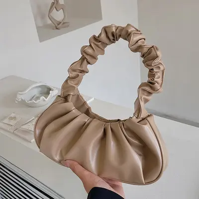 Koreanische Damen-Achseltasche, einfarbig, Falten-Wolkendesign - 13